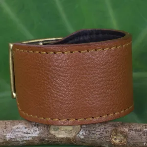 Courage in Chocolate Brown Thai Handcrafted Chunky Brown Leather Wristband