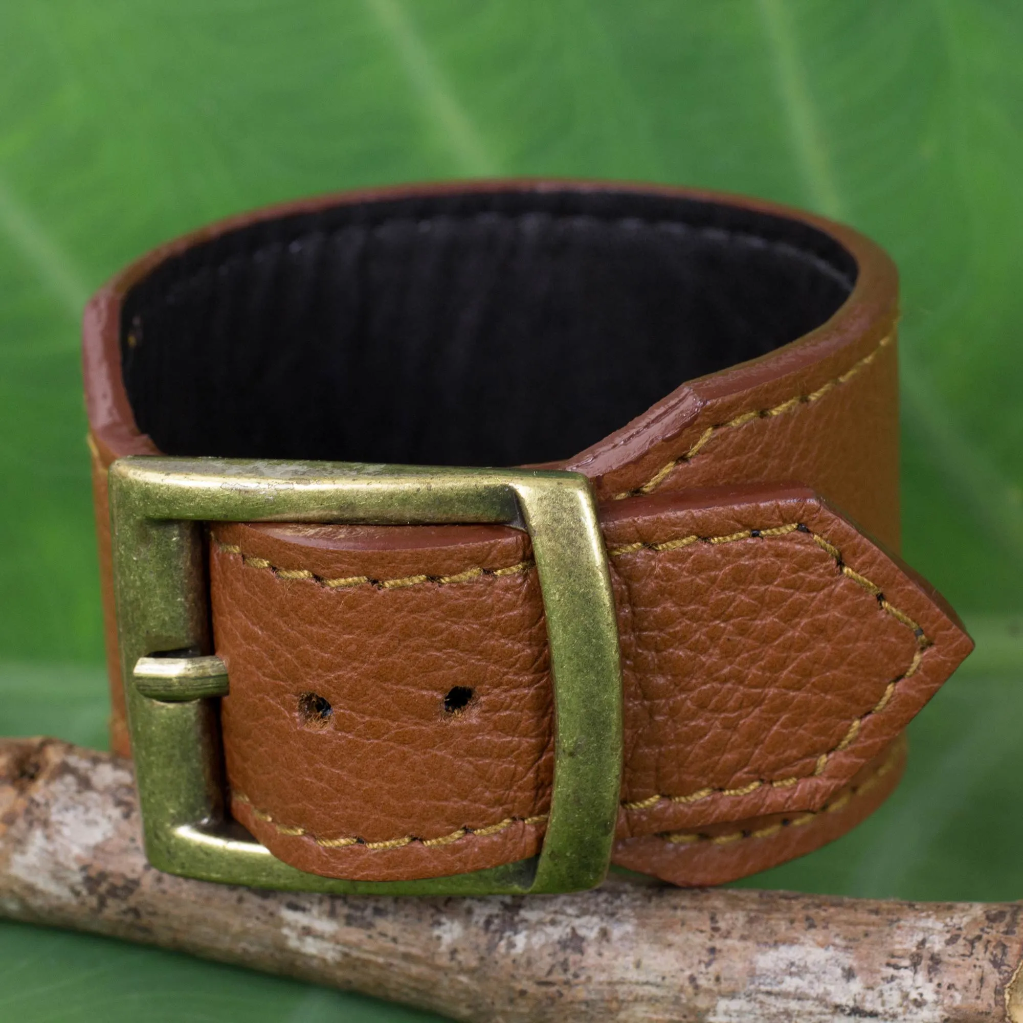 Courage in Chocolate Brown Thai Handcrafted Chunky Brown Leather Wristband