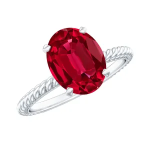 Created Ruby Solitaire Ring with Surprise Diamond and Twisted Rope