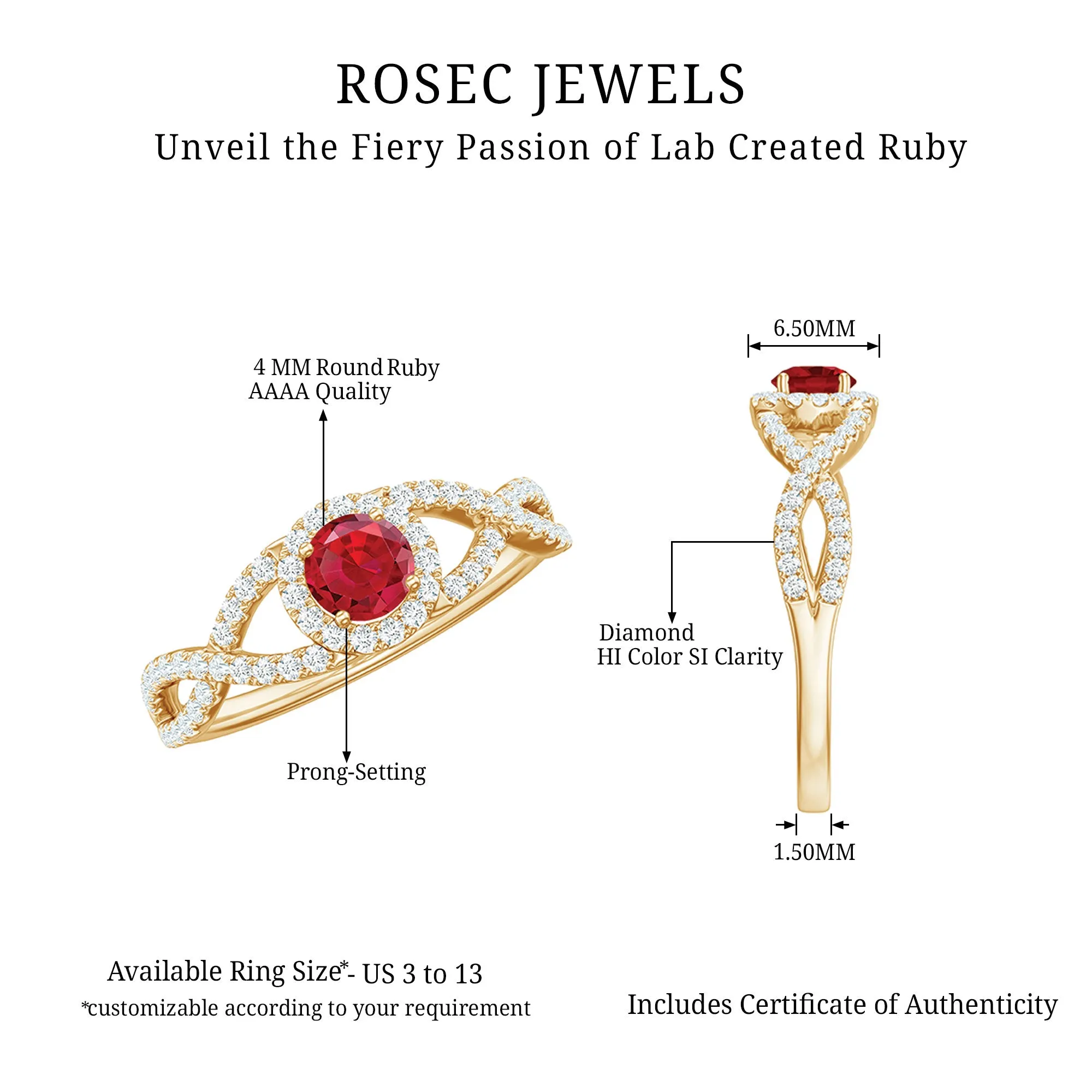 Criss Cross Shank Created Ruby and Diamond Halo Engagement Ring