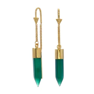 CRYSTAL PULL THROUGH EARRINGS GREEN ONYX - GOLD