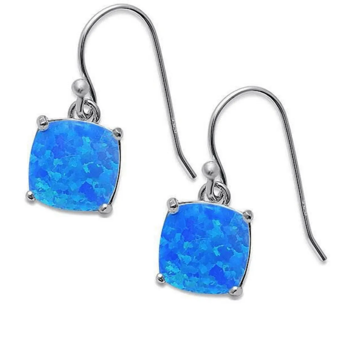 Cushion-Cut Blue Opal Sterling Silver Square Earrings