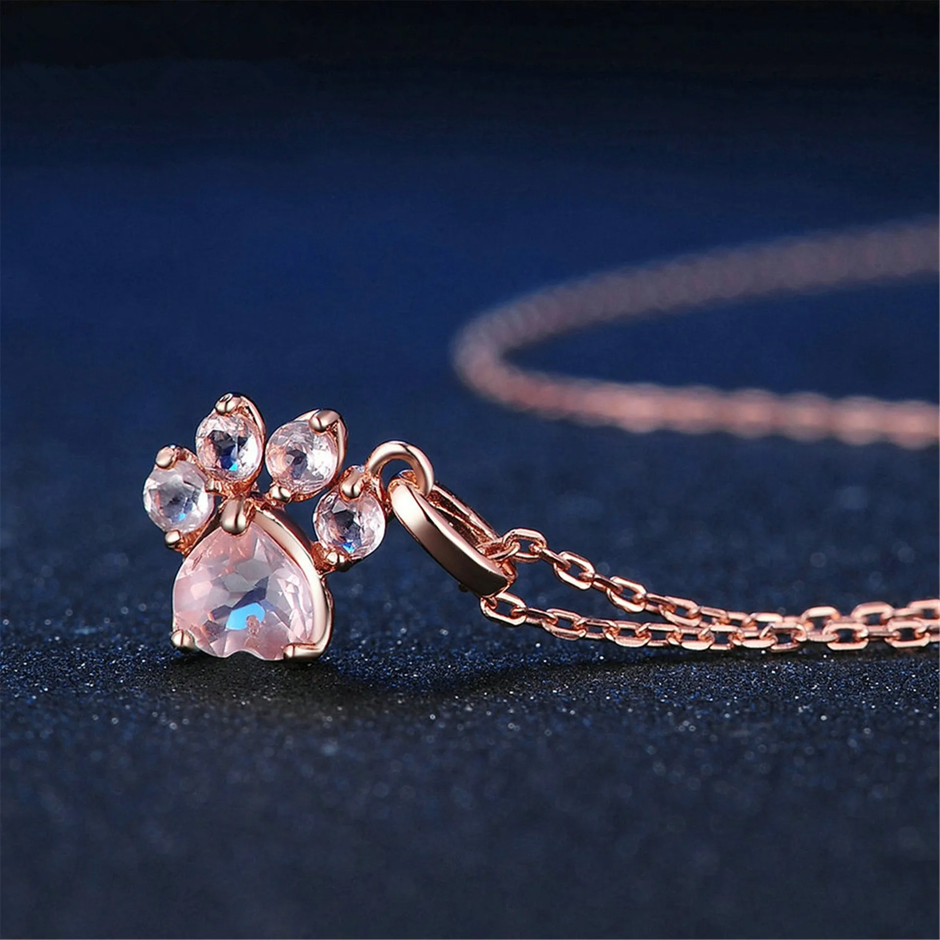 Cute Rose Bear Paw Dog Necklace