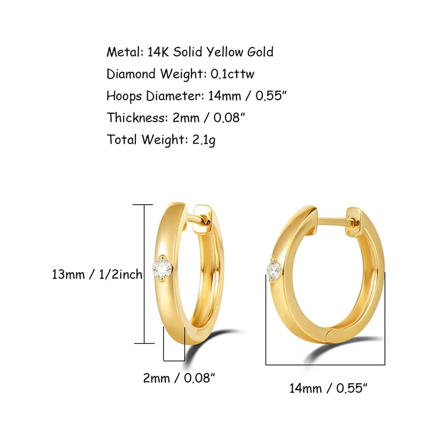 Dainty Diamond 14K Yellow Gold Hoop Earrings