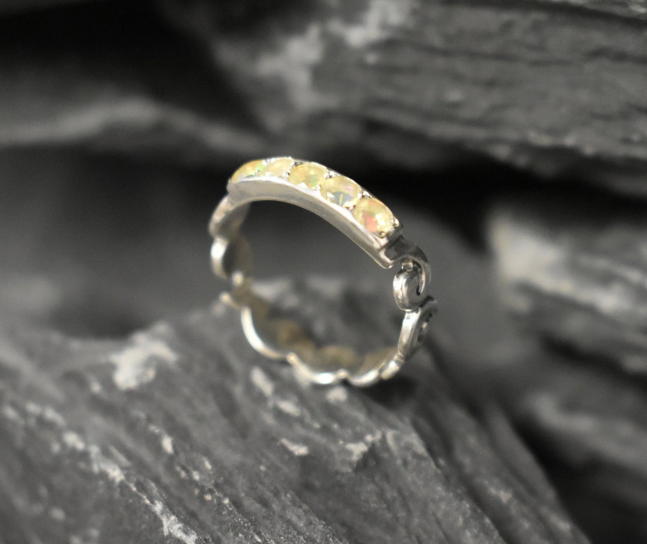 Dainty Opal Band - Natural Opal Ring - Half Eternity Band