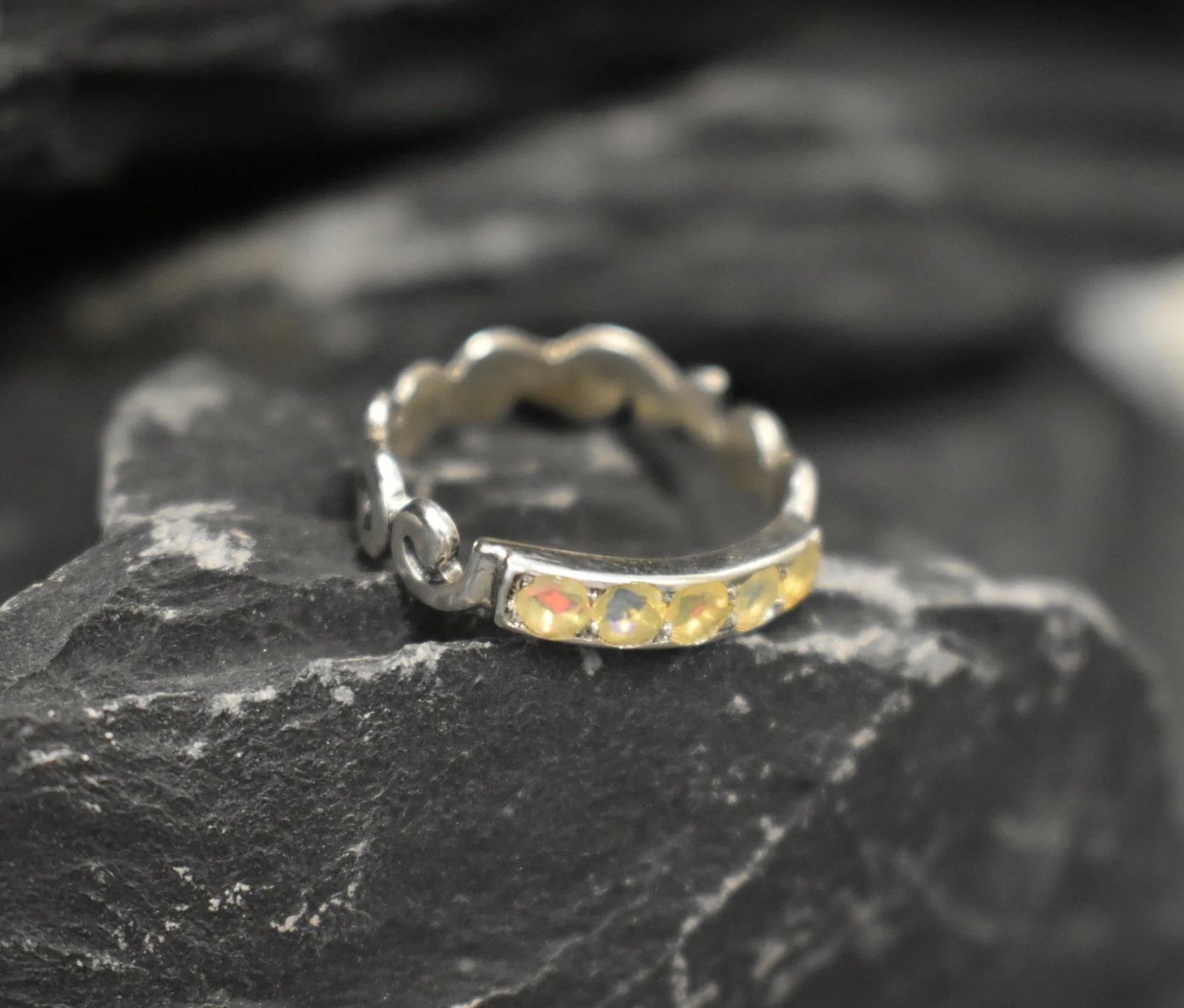 Dainty Opal Band - Natural Opal Ring - Half Eternity Band