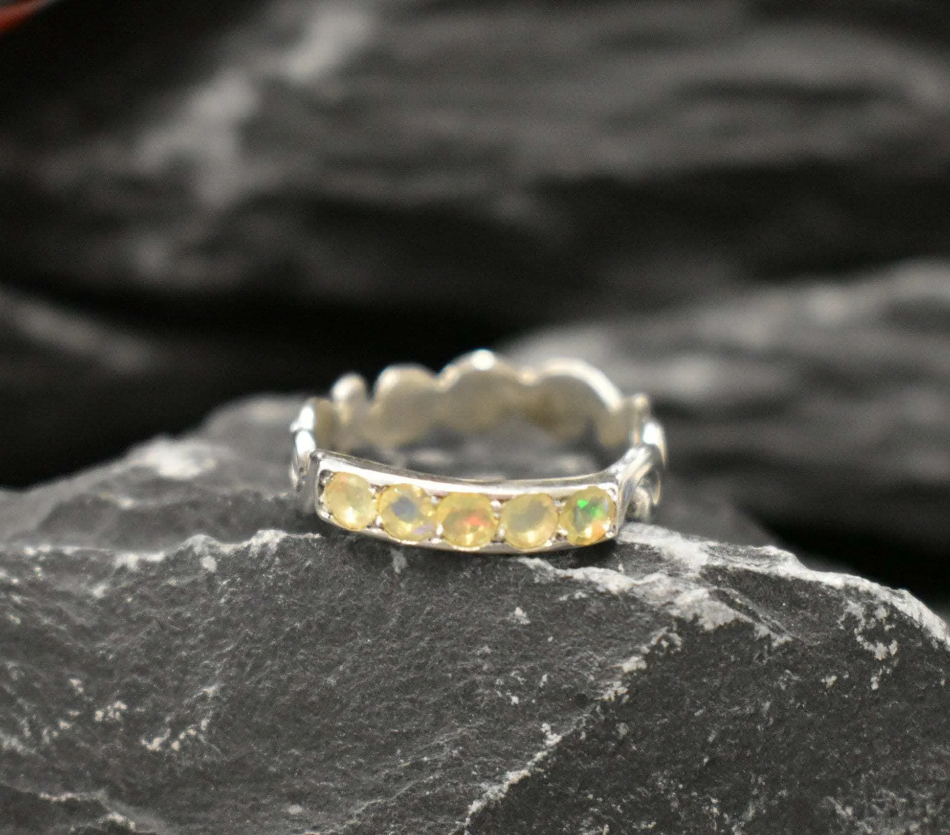 Dainty Opal Band - Natural Opal Ring - Half Eternity Band