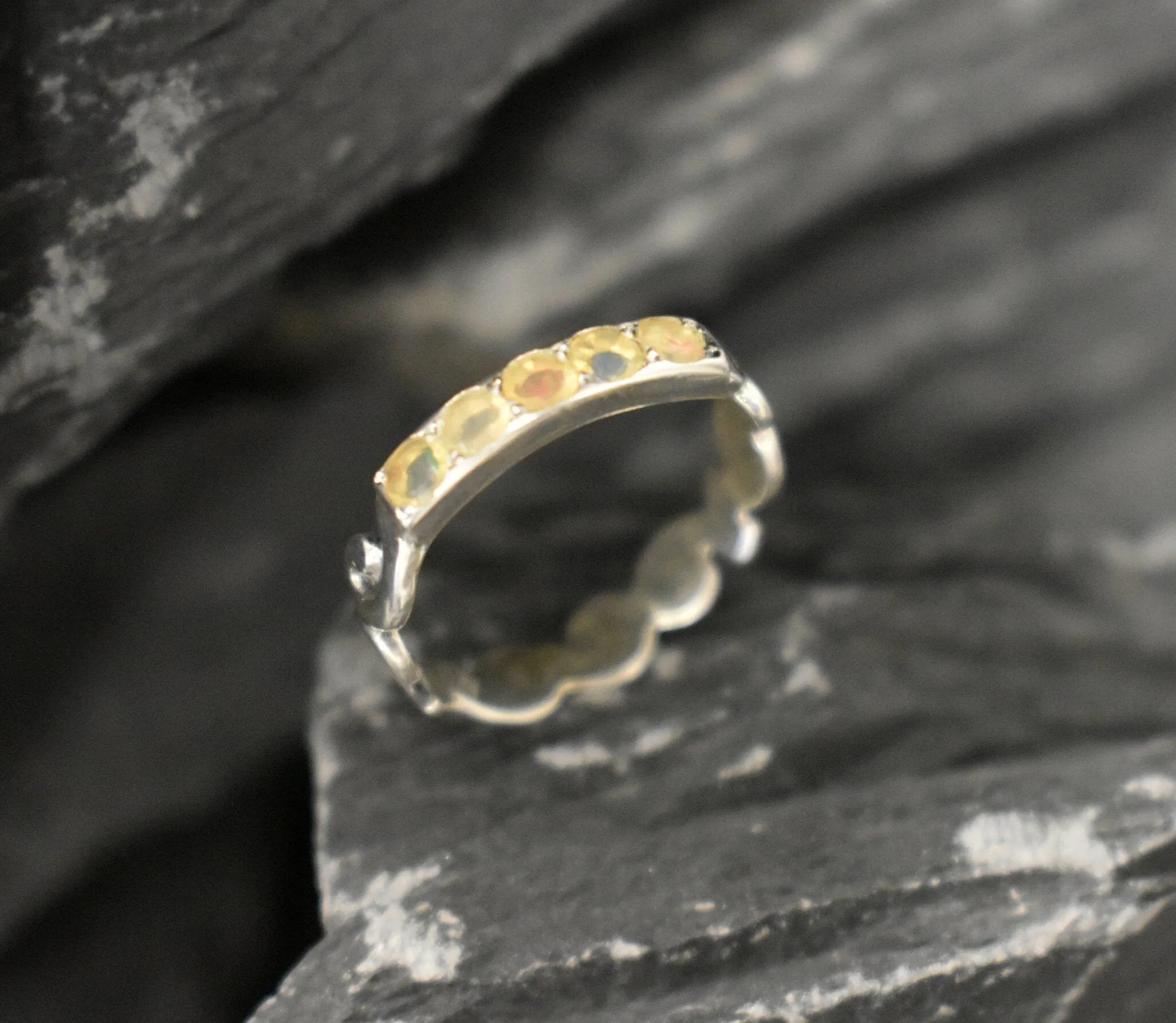 Dainty Opal Band - Natural Opal Ring - Half Eternity Band