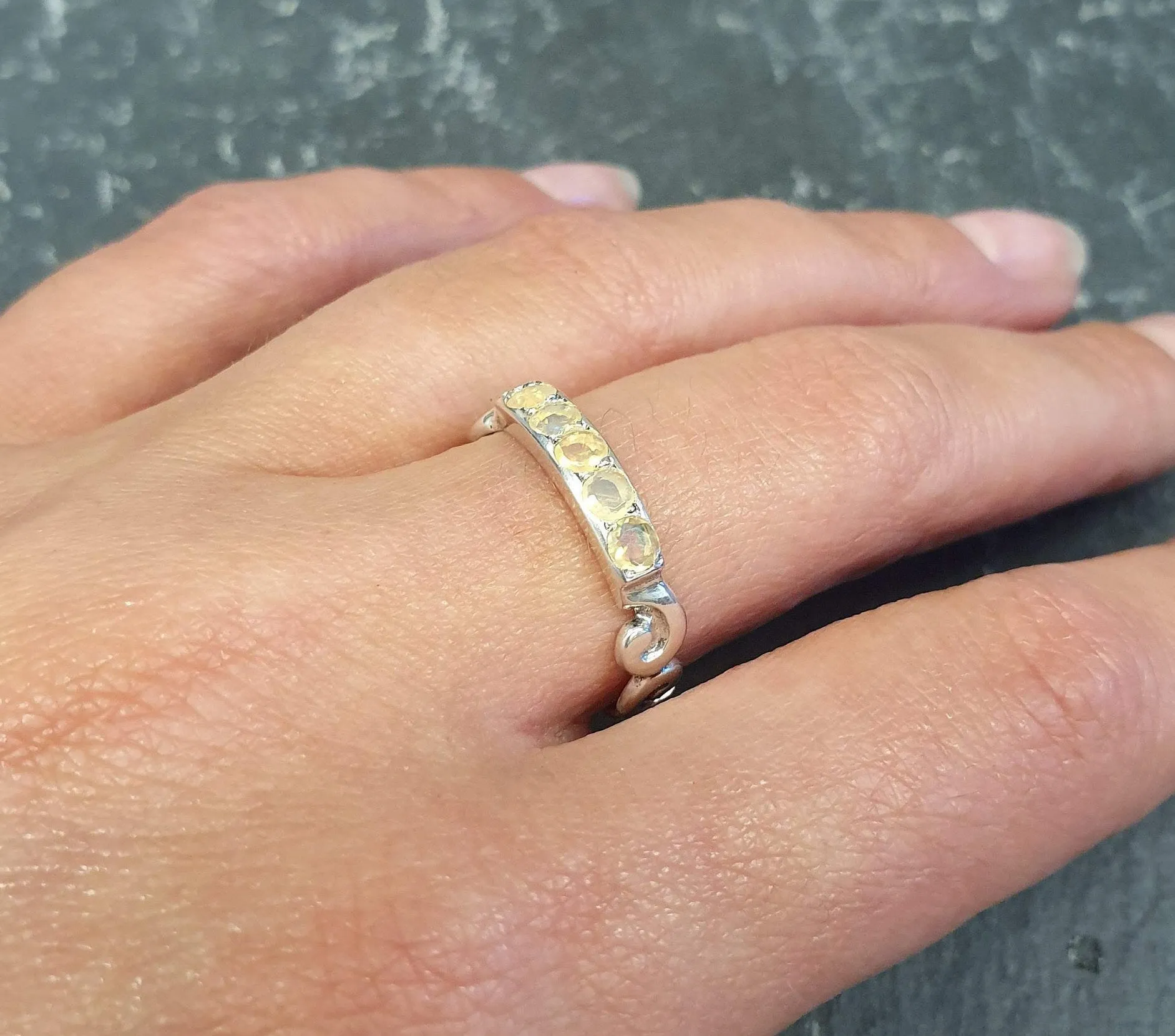 Dainty Opal Band - Natural Opal Ring - Half Eternity Band