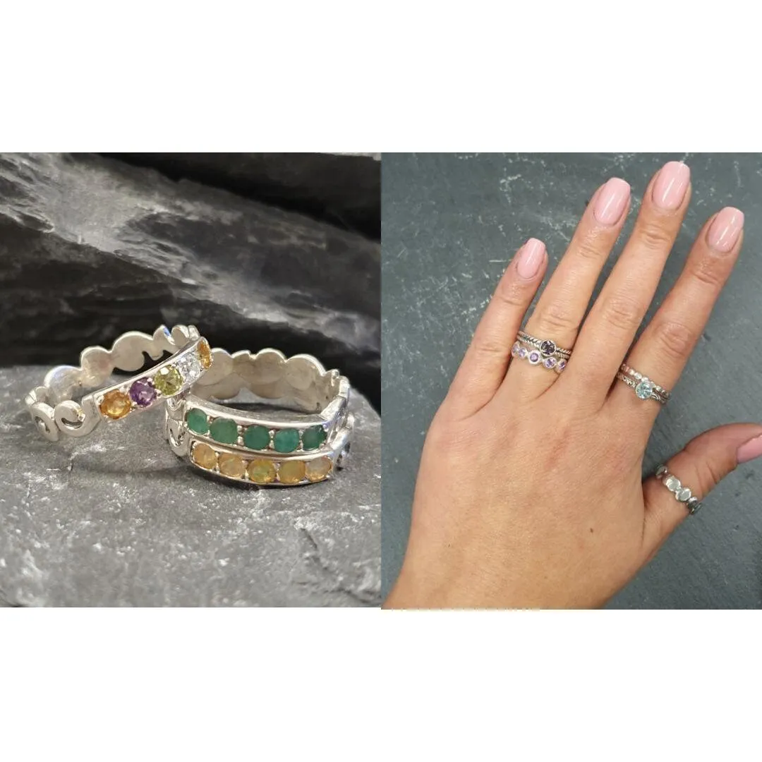 Dainty Opal Band - Natural Opal Ring - Half Eternity Band