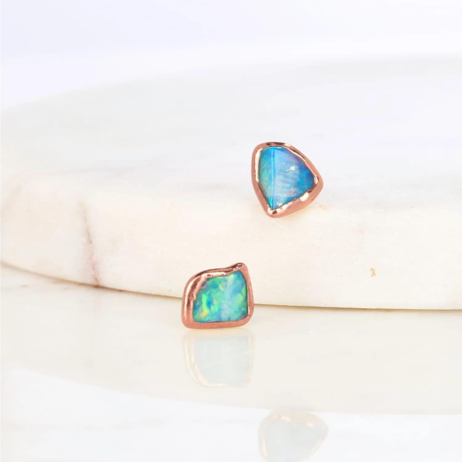 Dainty Raw Australian Opal Stud Earrings in Sterling Silver