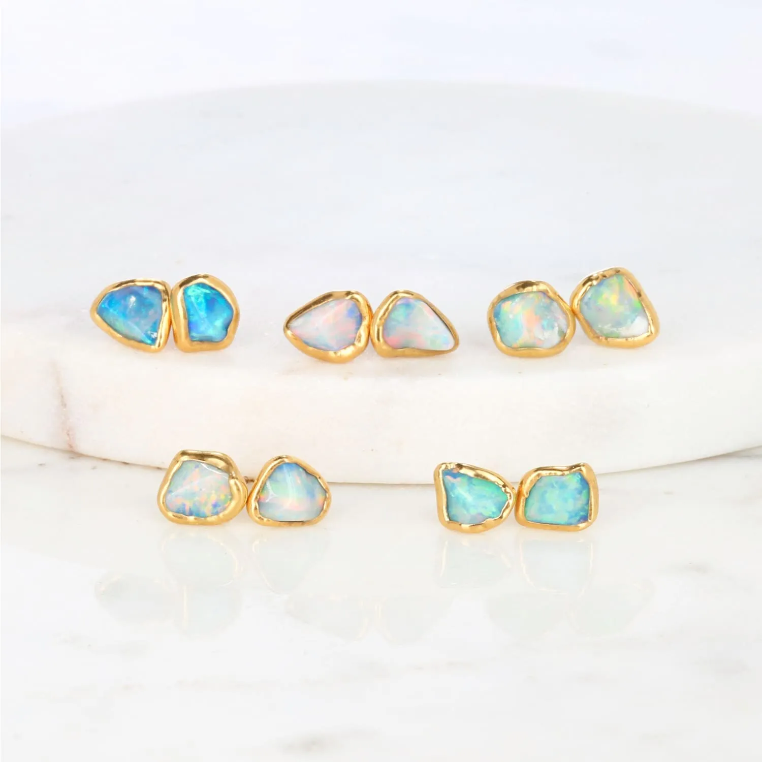 Dainty Raw Australian Opal Stud Earrings in Sterling Silver