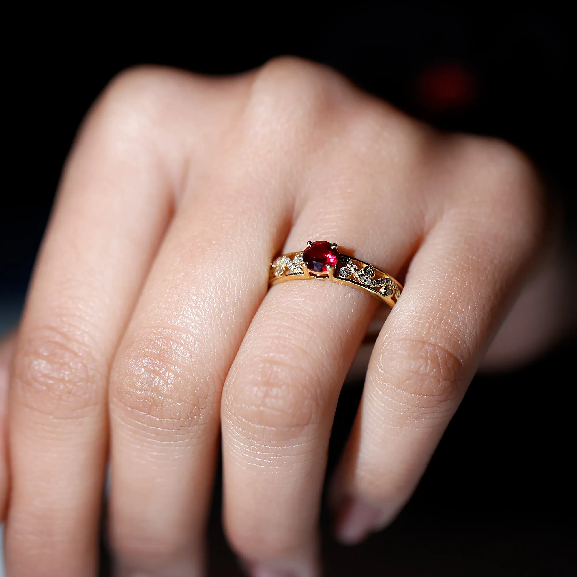 Designer Solitaire Engagement Ring with Lab Grown Ruby and Diamond