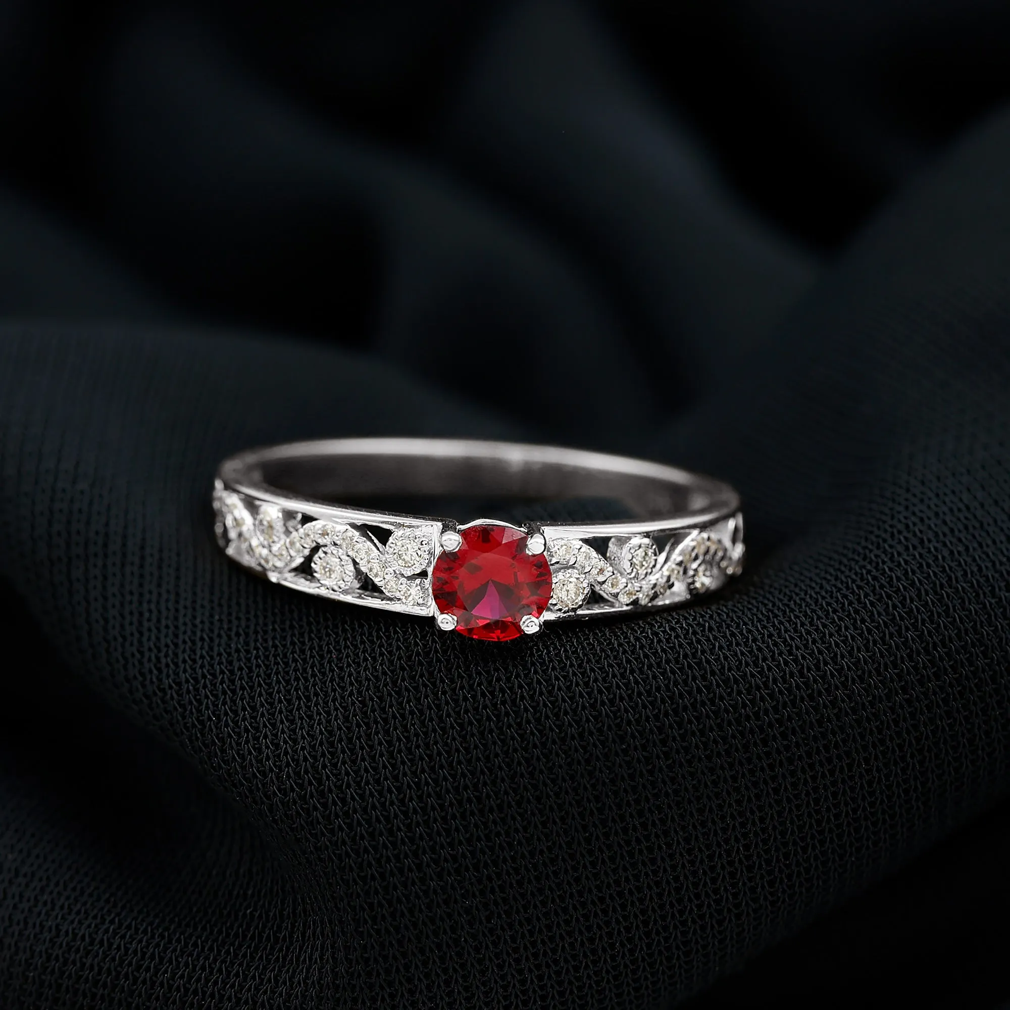 Designer Solitaire Engagement Ring with Lab Grown Ruby and Diamond