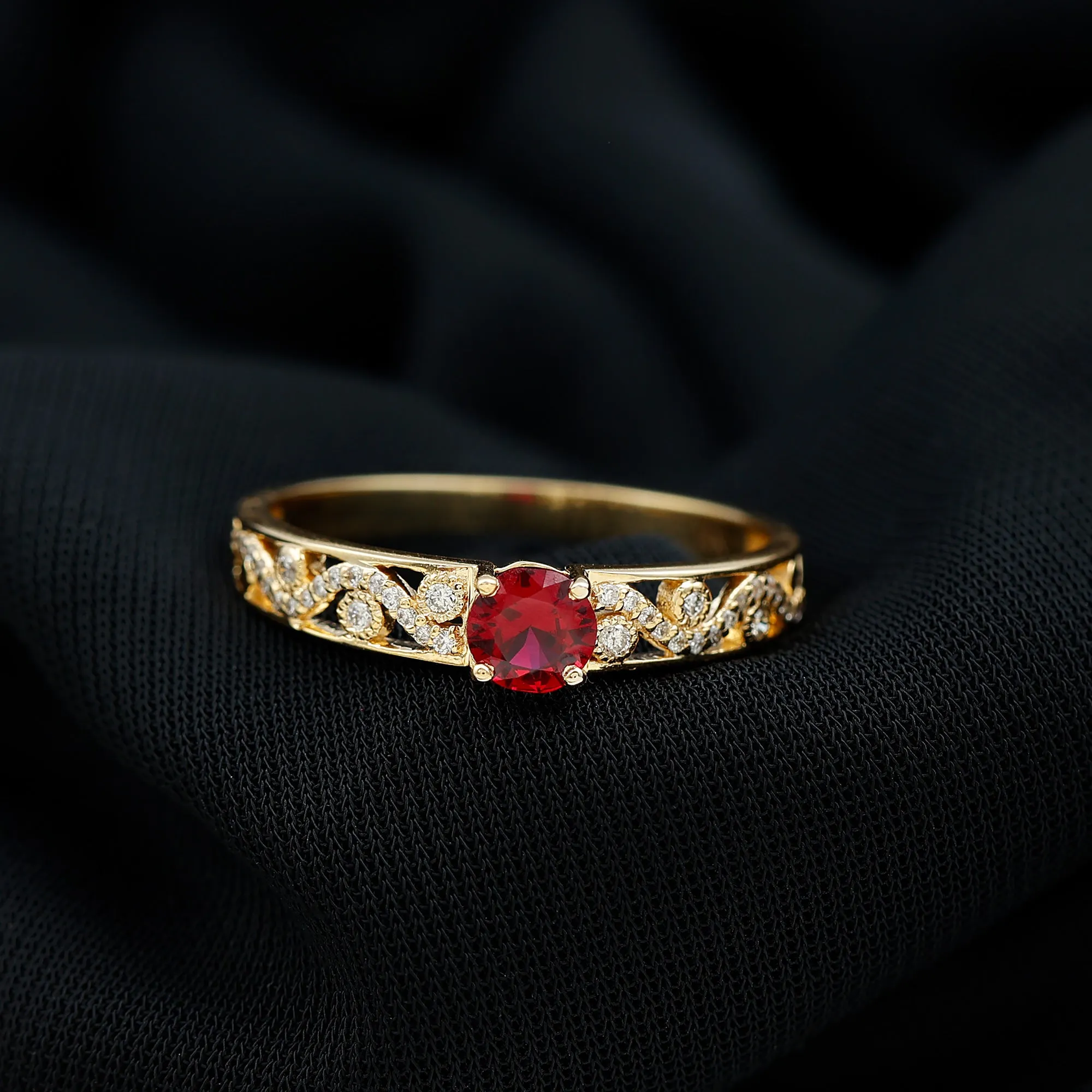 Designer Solitaire Engagement Ring with Lab Grown Ruby and Diamond