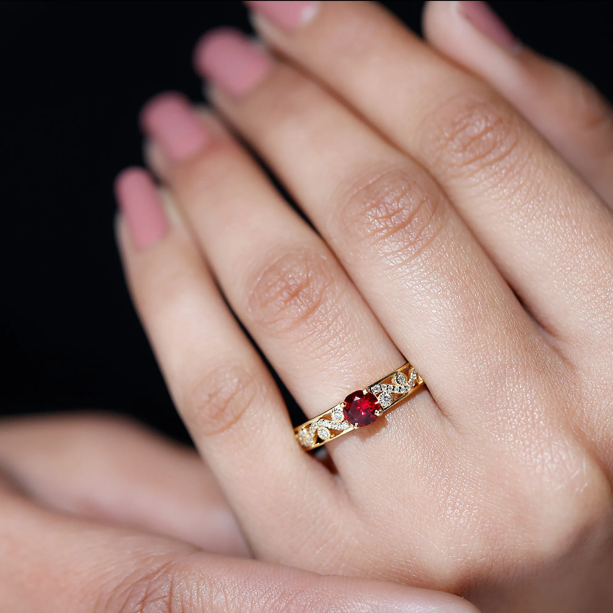 Designer Solitaire Engagement Ring with Lab Grown Ruby and Diamond