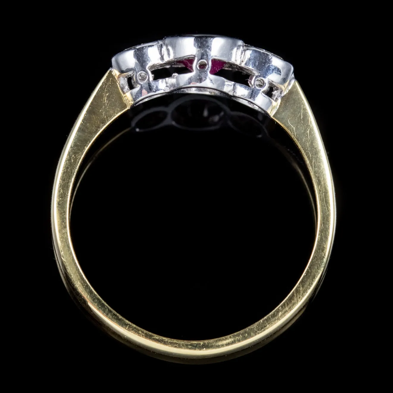 Edwardian Style Ruby Diamond Trilogy Ring 18Ct Gold