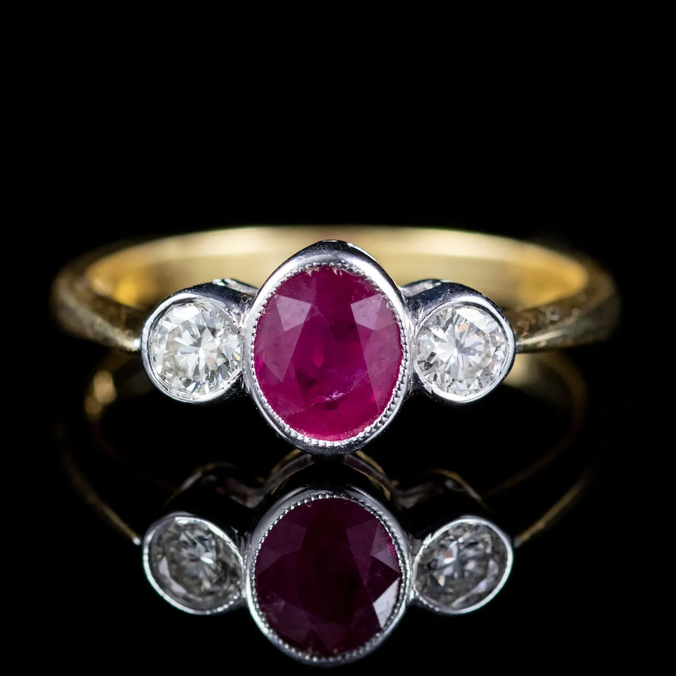 Edwardian Style Ruby Diamond Trilogy Ring 18Ct Gold