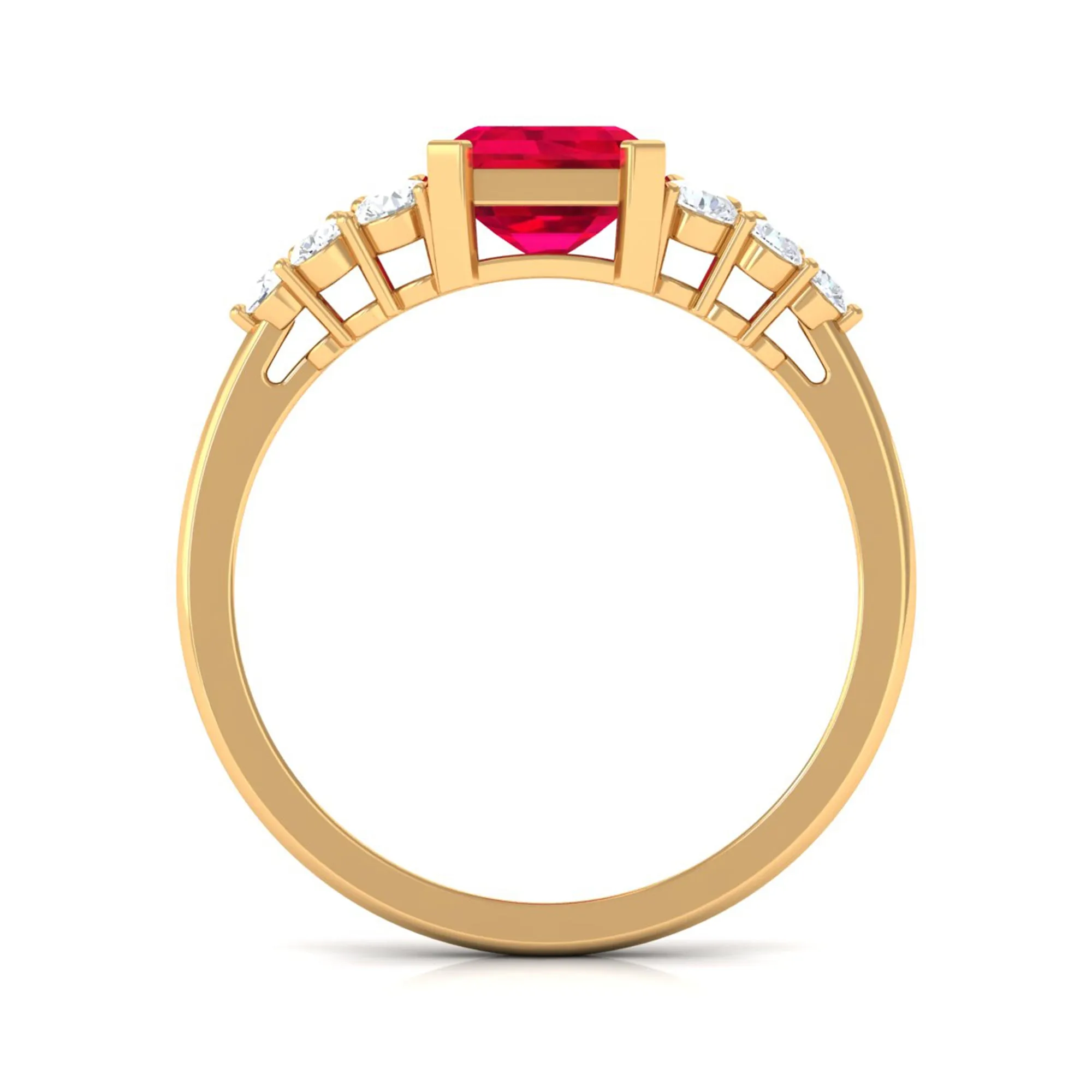 Emerald Cut Created Ruby and Diamond Designer Engagement Ring