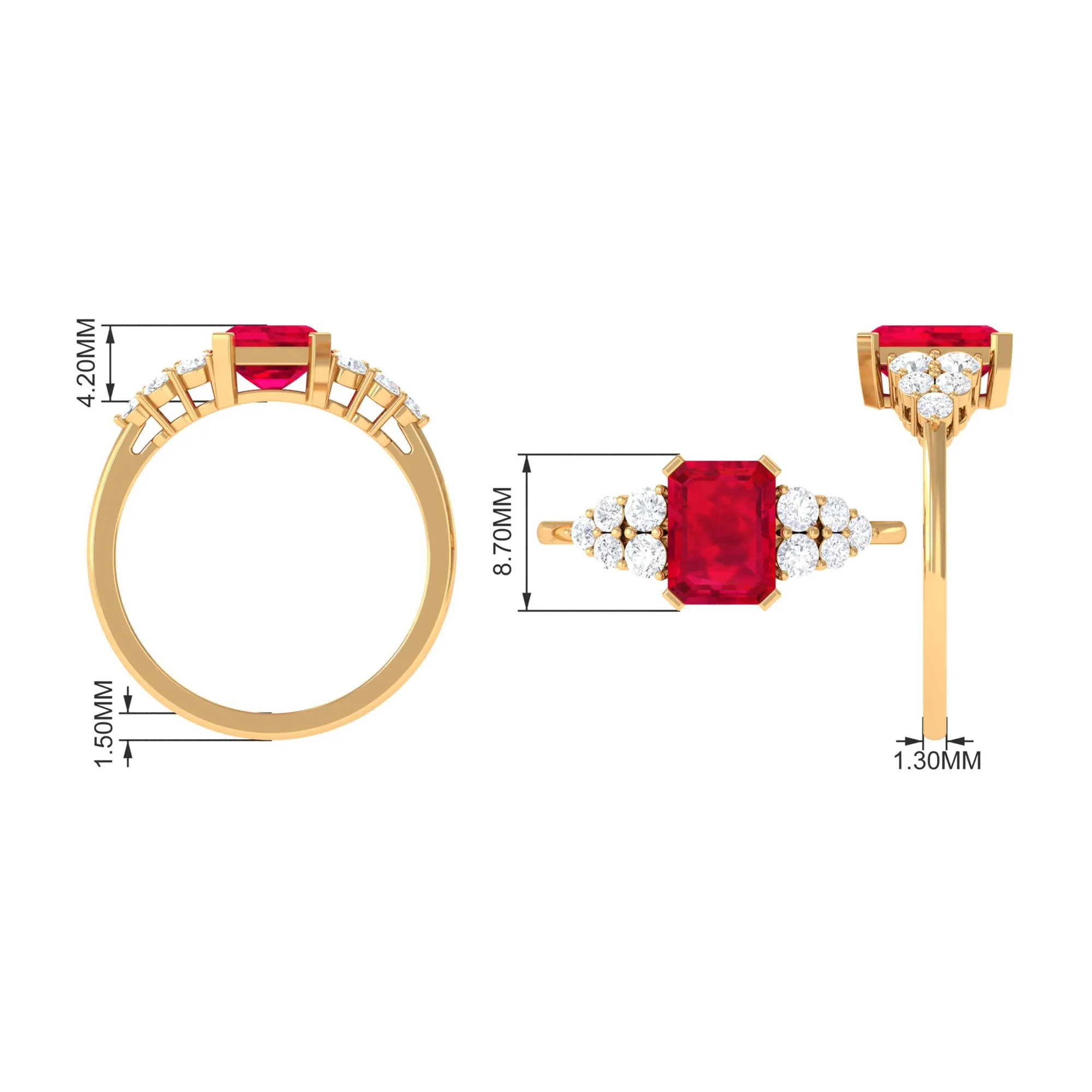 Emerald Cut Created Ruby and Diamond Designer Engagement Ring