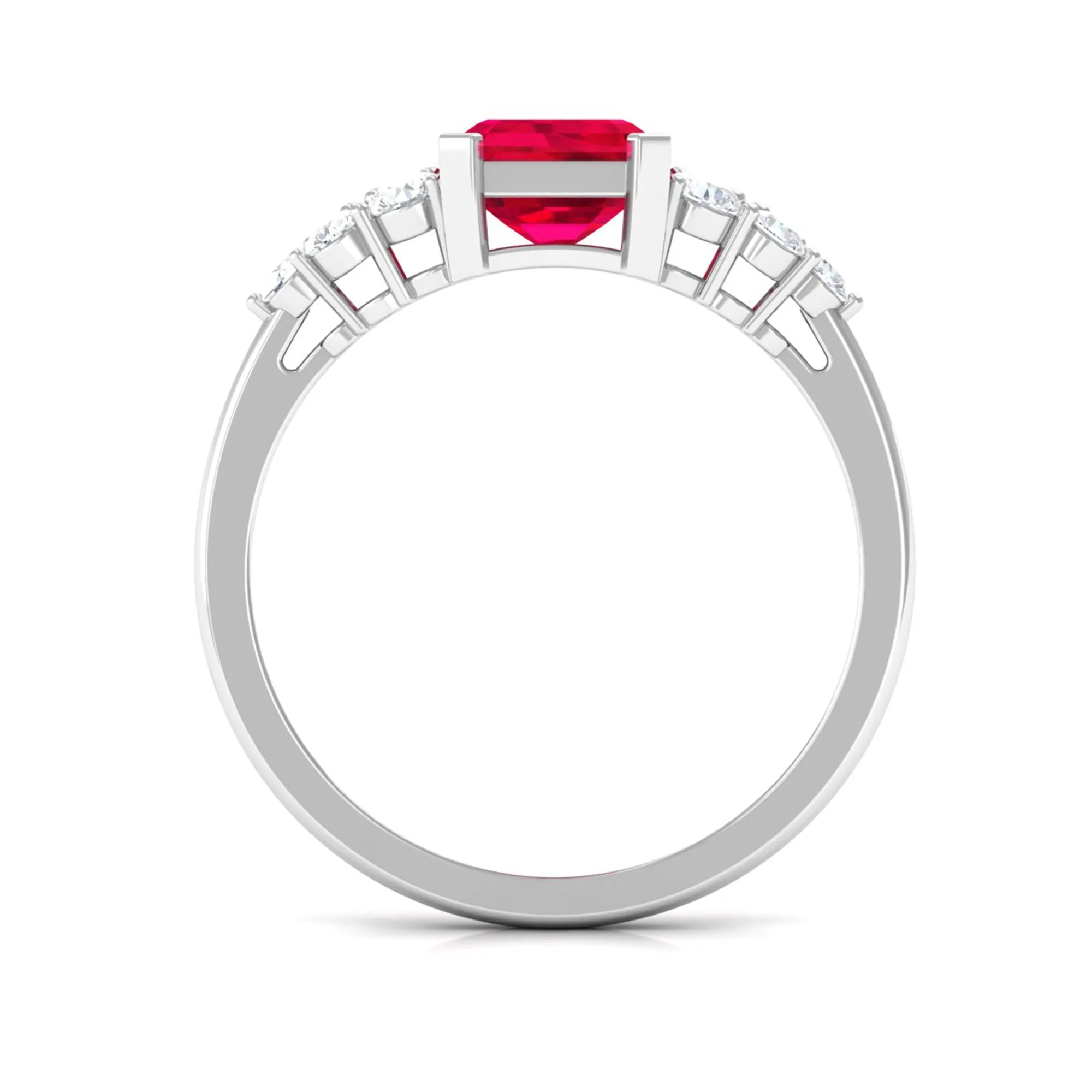 Emerald Cut Created Ruby and Diamond Designer Engagement Ring