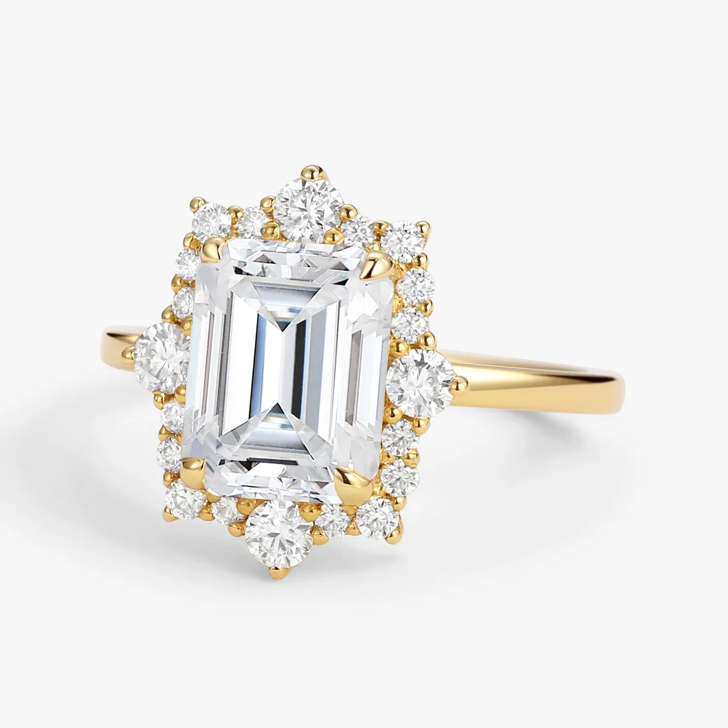 Emerald Cut Moissanite Halo Engagement Ring