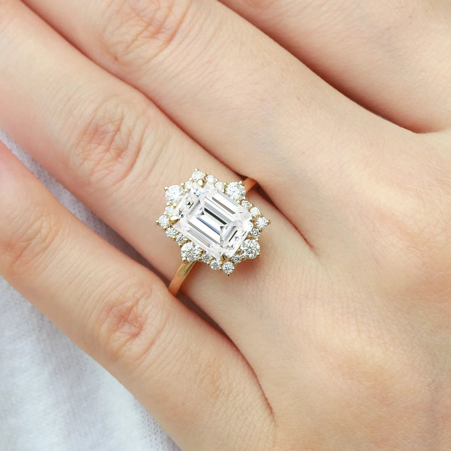 Emerald Cut Moissanite Halo Engagement Ring