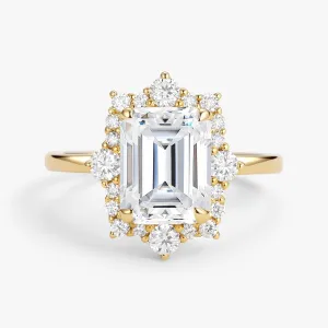 Emerald Cut Moissanite Halo Engagement Ring