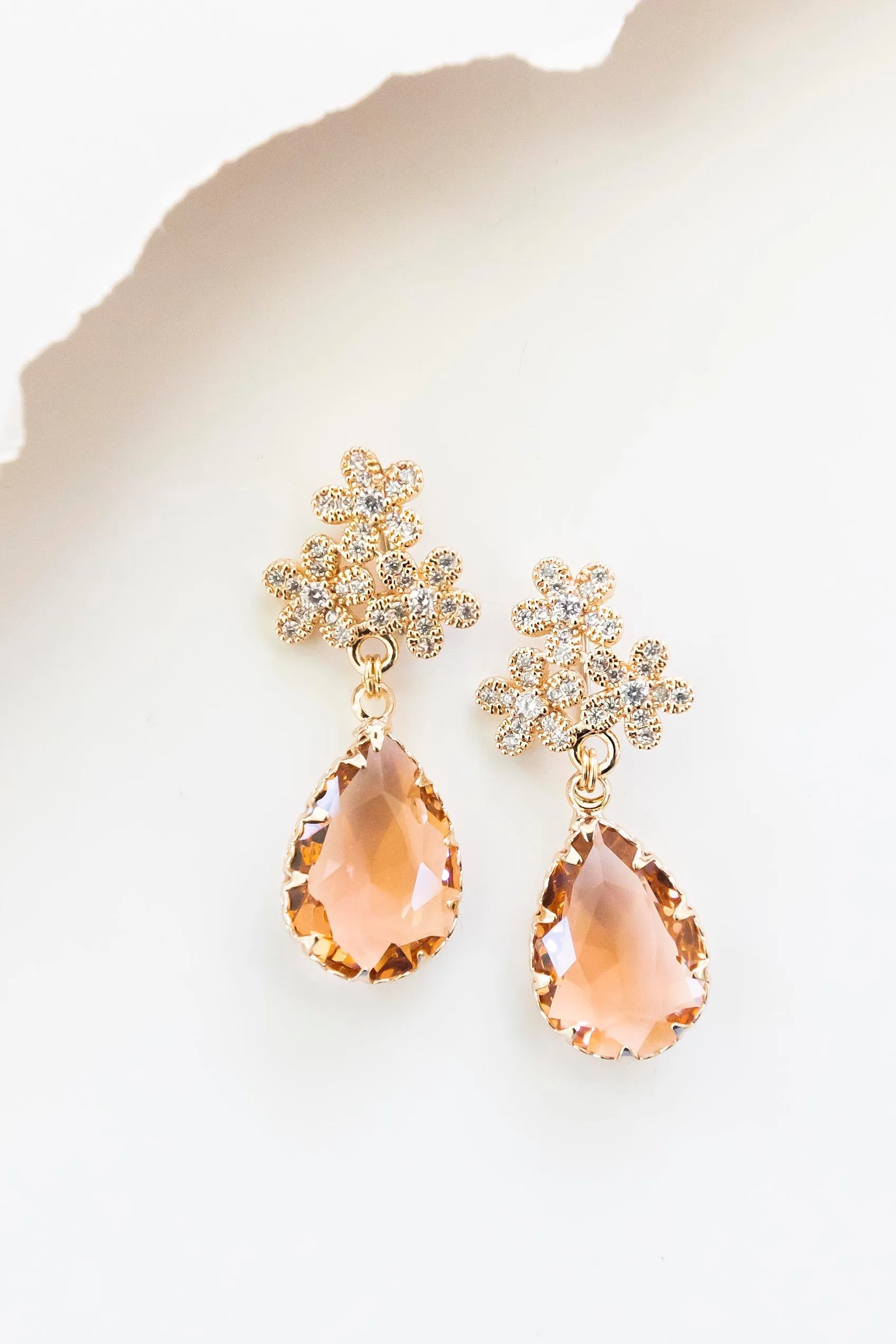 Emery Crystal Drop Earrings - Peach