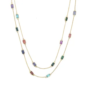 Extra Long Multi Gemstone Baguette Channel Set Station Necklace