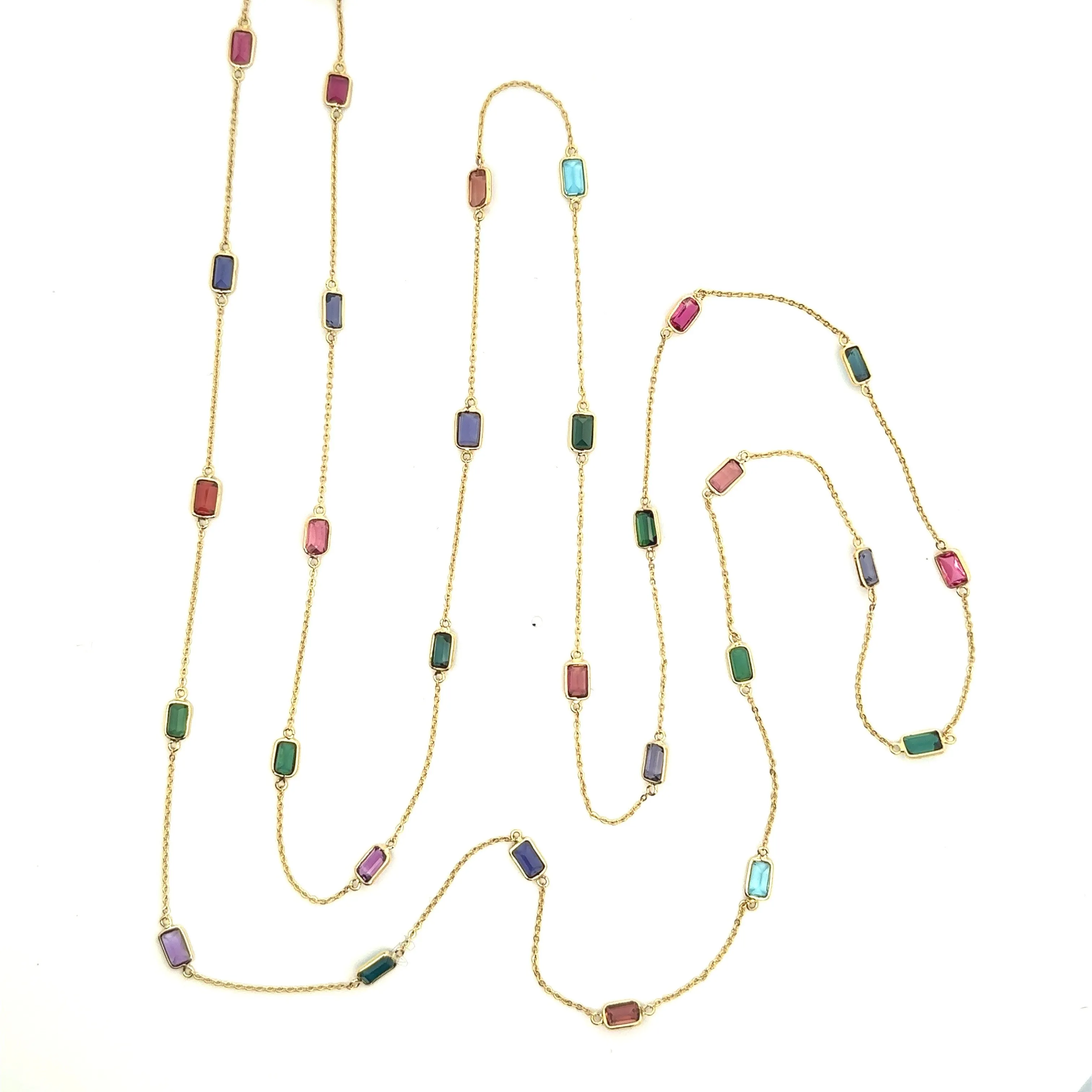 Extra Long Multi Gemstone Baguette Channel Set Station Necklace