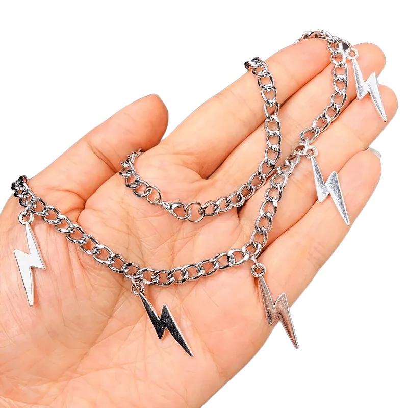 Fashion Lightning Shape Pendants Necklace / Unisex Silver Color Chain / Goth Punk Accessories