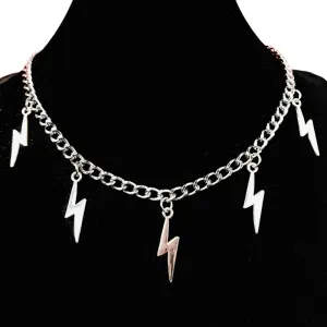 Fashion Lightning Shape Pendants Necklace / Unisex Silver Color Chain / Goth Punk Accessories