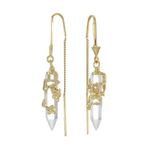 FLOWERING VINE PULL THROUGH EARRINGS - CLEAR QUARTZ - GOLD