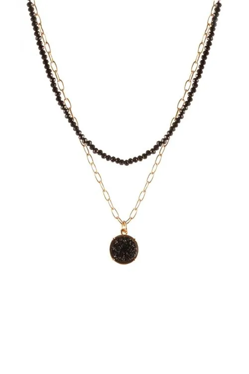 Fs3220 - Druzy Glass Bead Link Pendant Round Necklace