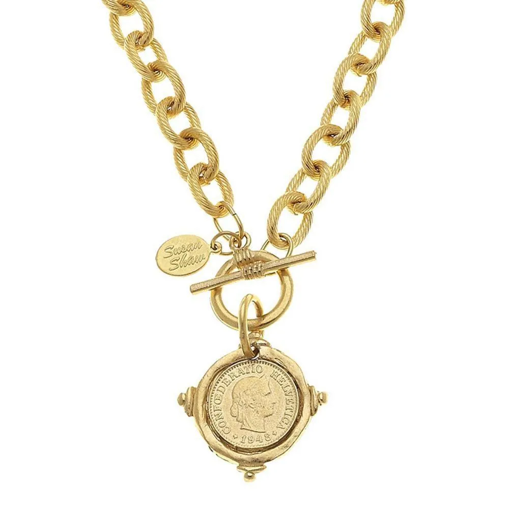 Gold Coin Pendant Necklace on Chain