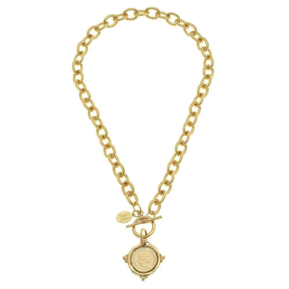 Gold Coin Pendant Necklace on Chain