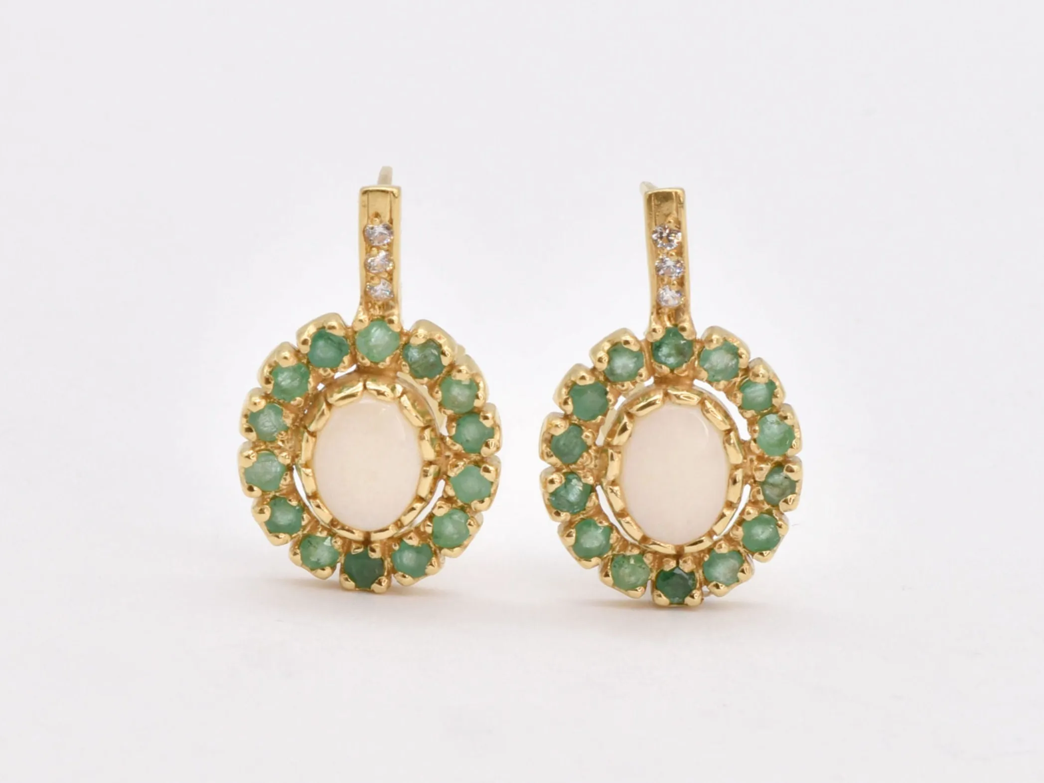 Gold Opal Earrings - Emerald Opal Studs - Victorian Emerald Drop Earrings