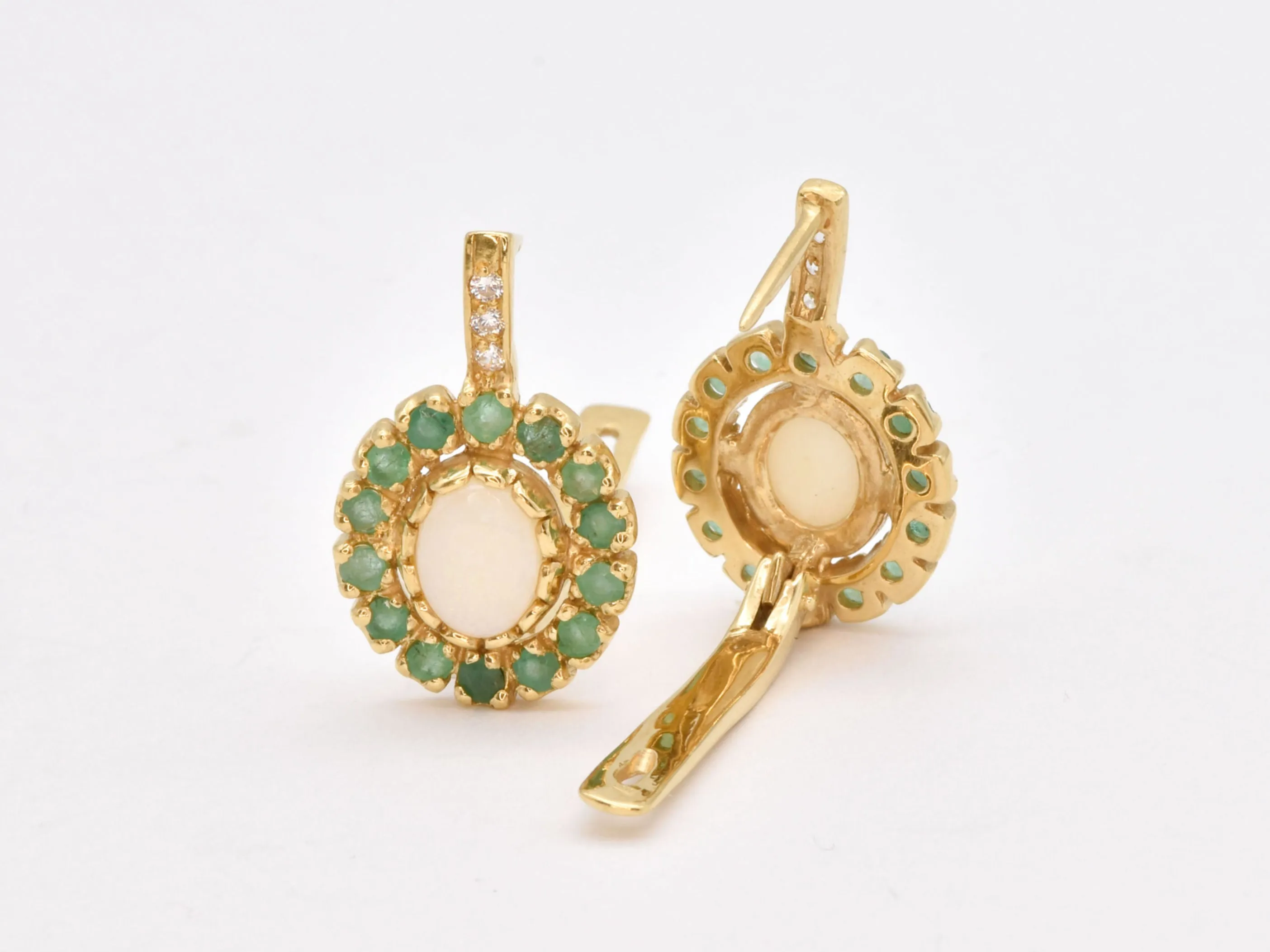 Gold Opal Earrings - Emerald Opal Studs - Victorian Emerald Drop Earrings