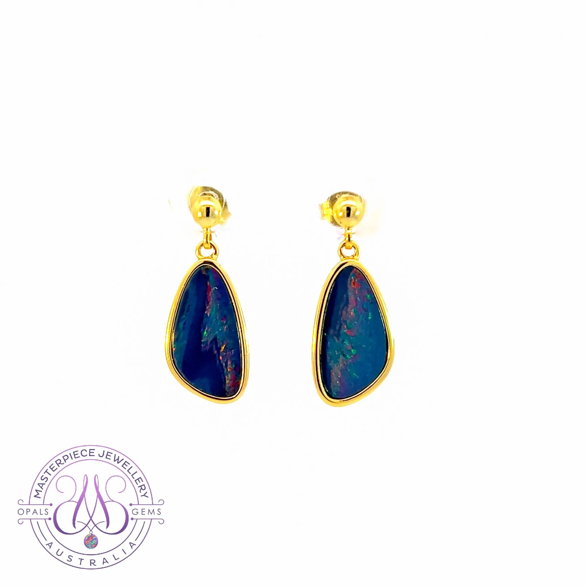 Gold plated Silver Opal medium size dangling doublet earrings