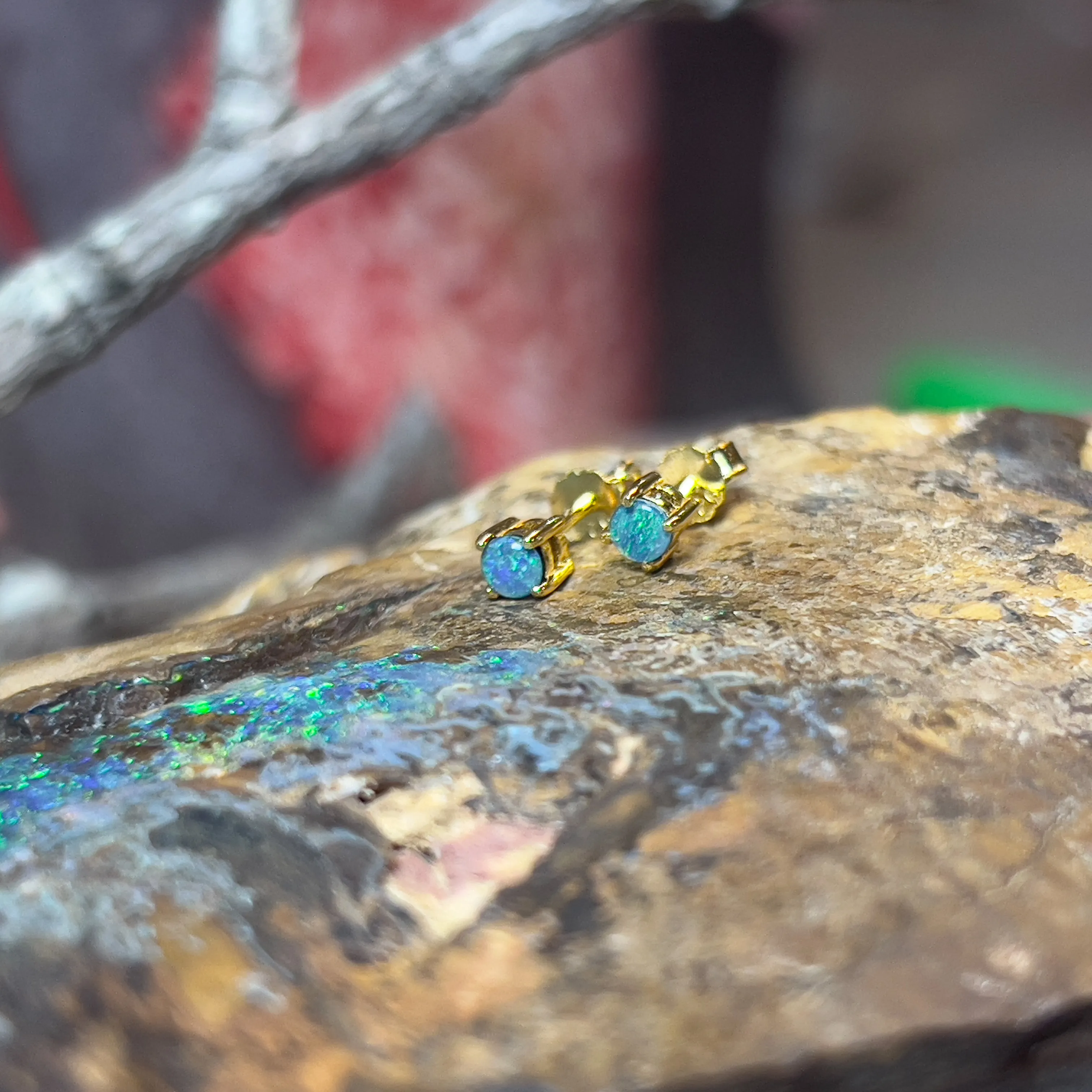 Gold plated Sterling silver 3mm Opal triplet studs