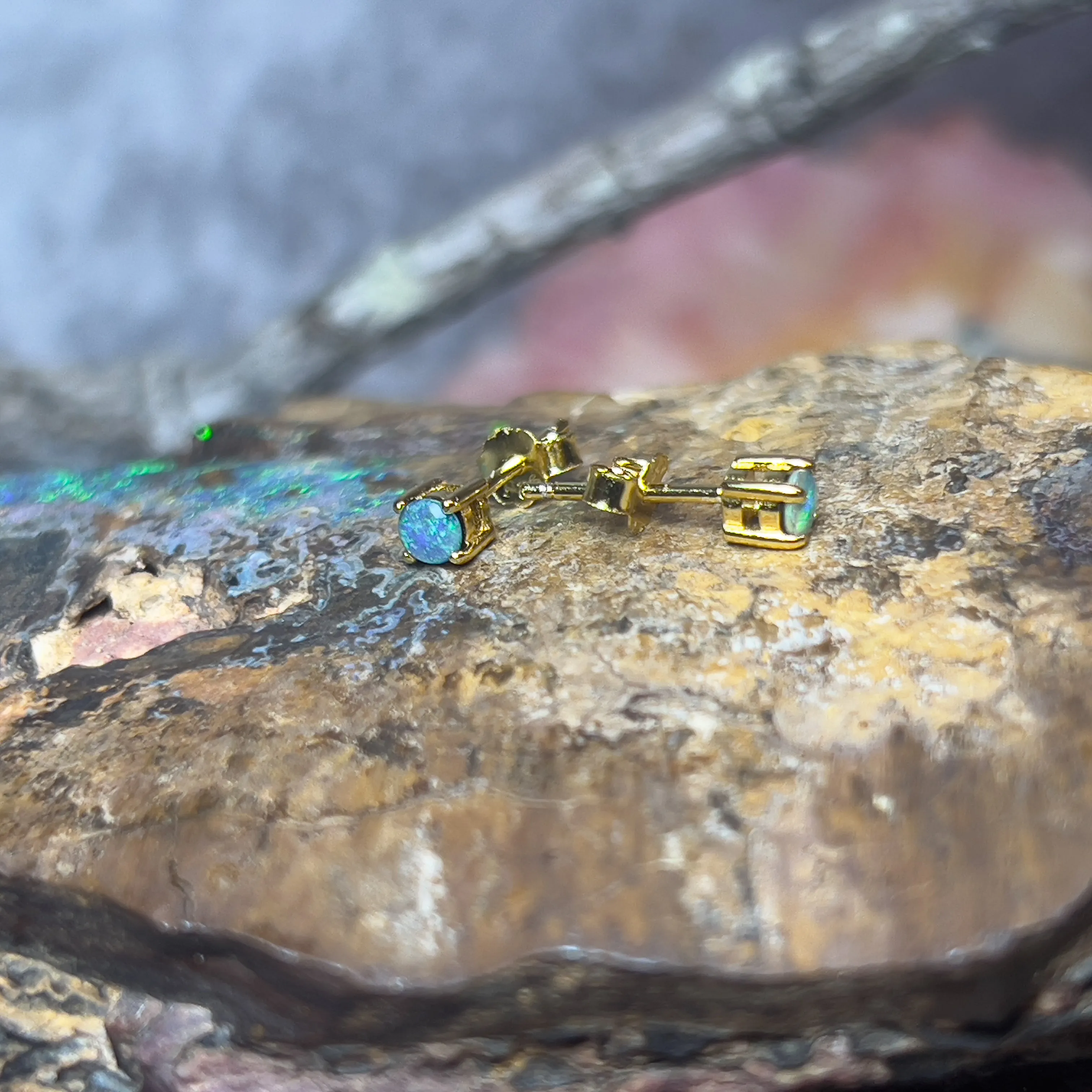 Gold plated Sterling silver 3mm Opal triplet studs