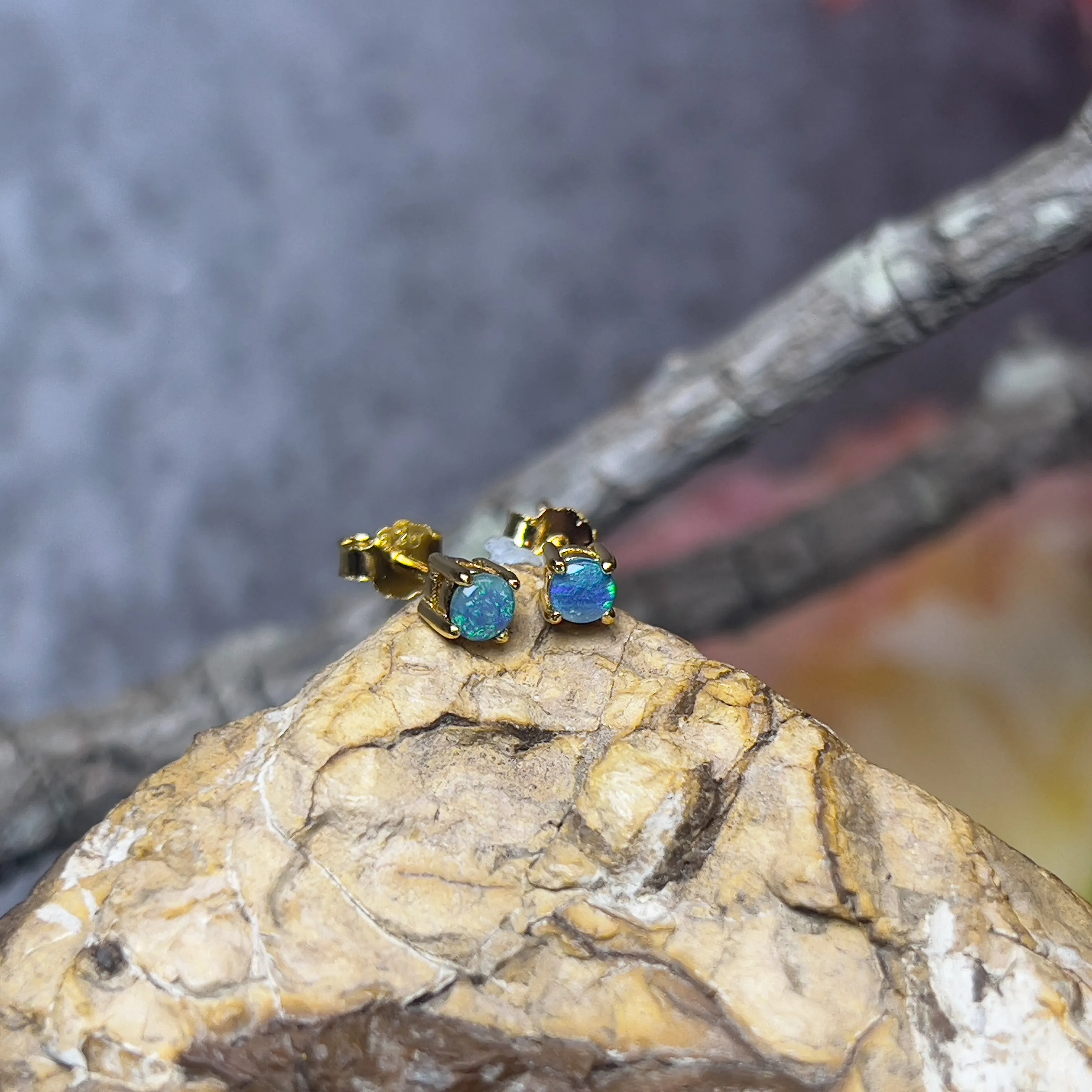 Gold plated Sterling silver 3mm Opal triplet studs