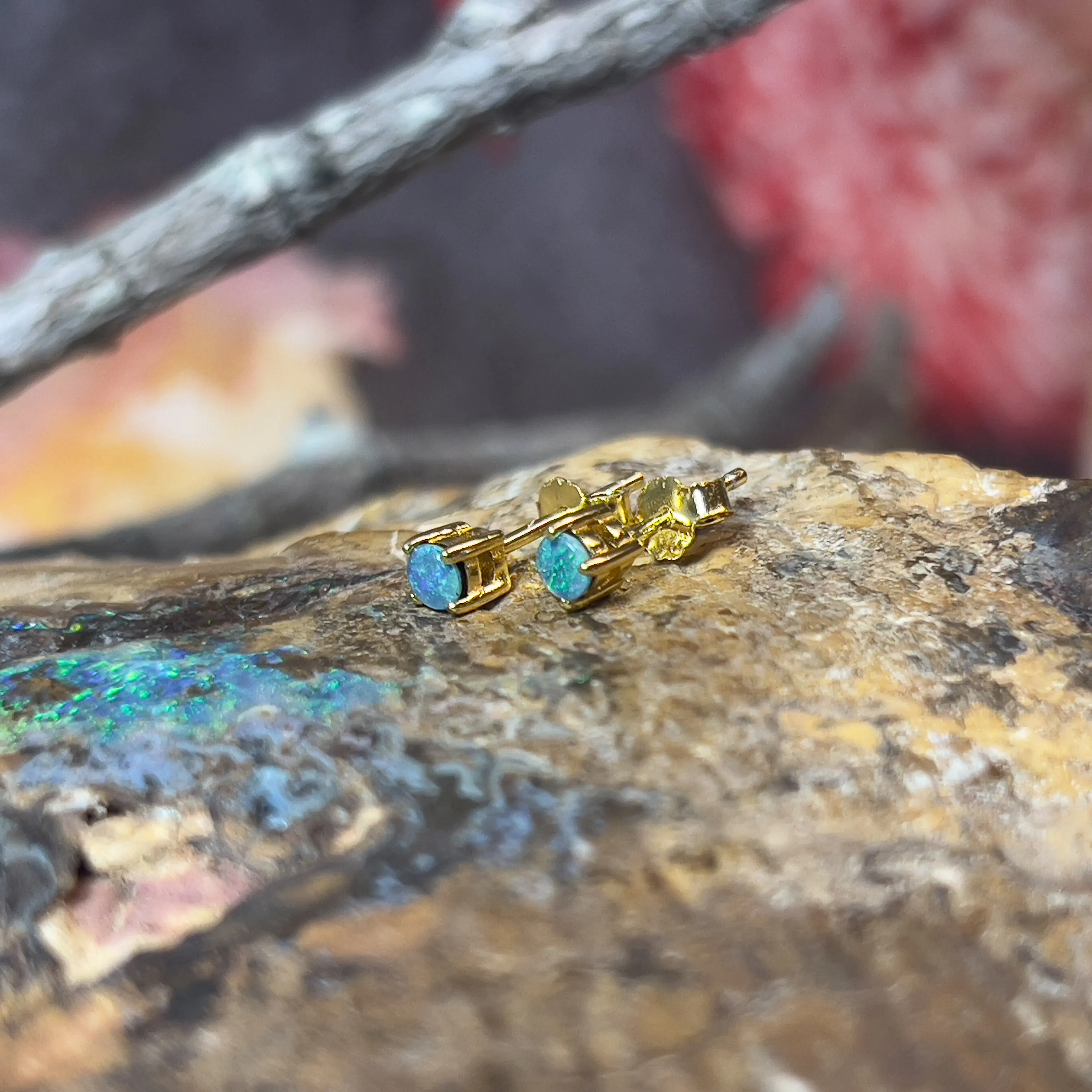 Gold plated Sterling silver 3mm Opal triplet studs