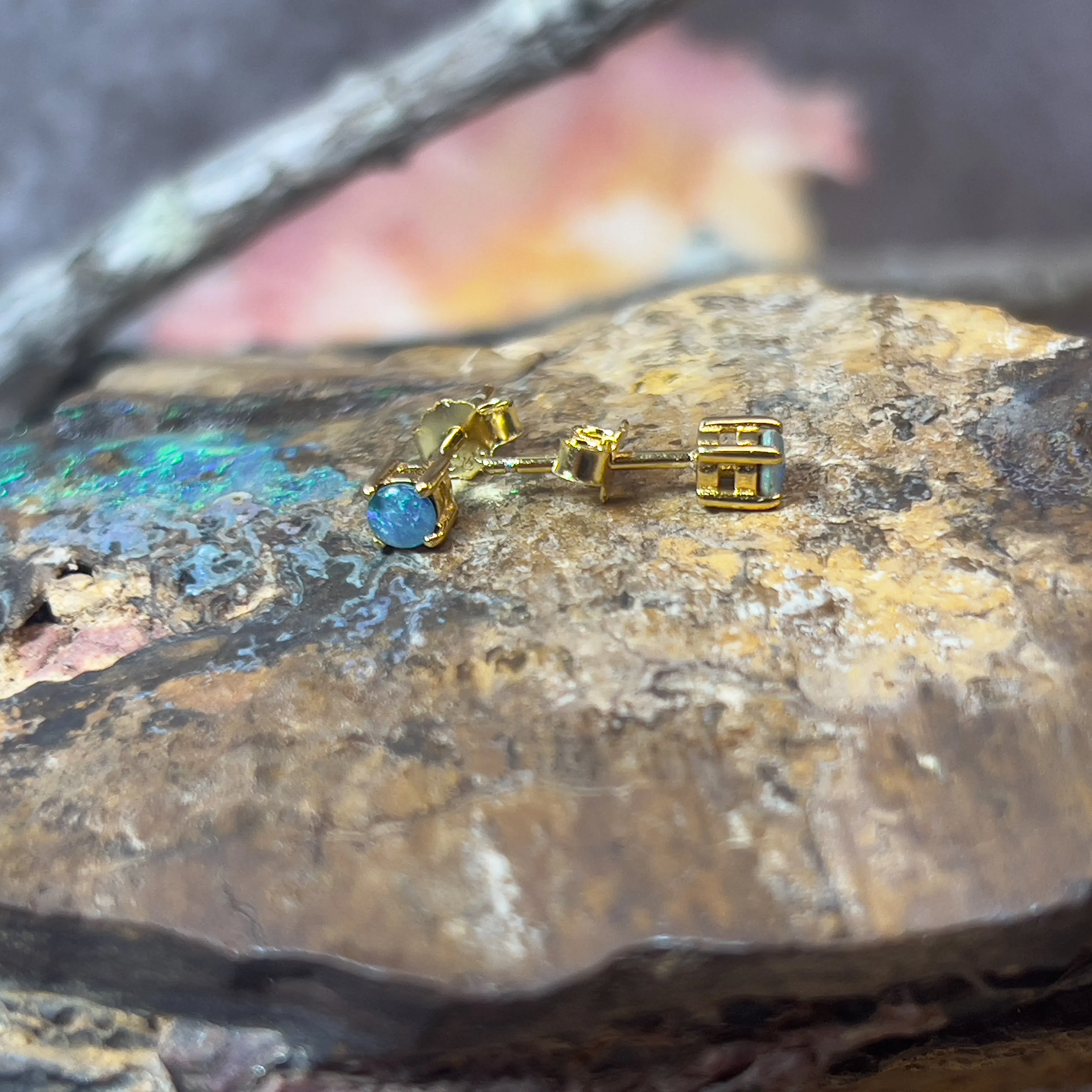 Gold plated Sterling silver 3mm Opal triplet studs