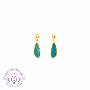 Gold plated sterling silver Green Opal doublet earrings drop