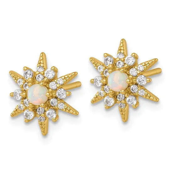 Gold Plated Sterling Silver Opal and CZ Star Earrings