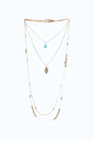 Gold/Turquoise Four Piece Chain Necklace