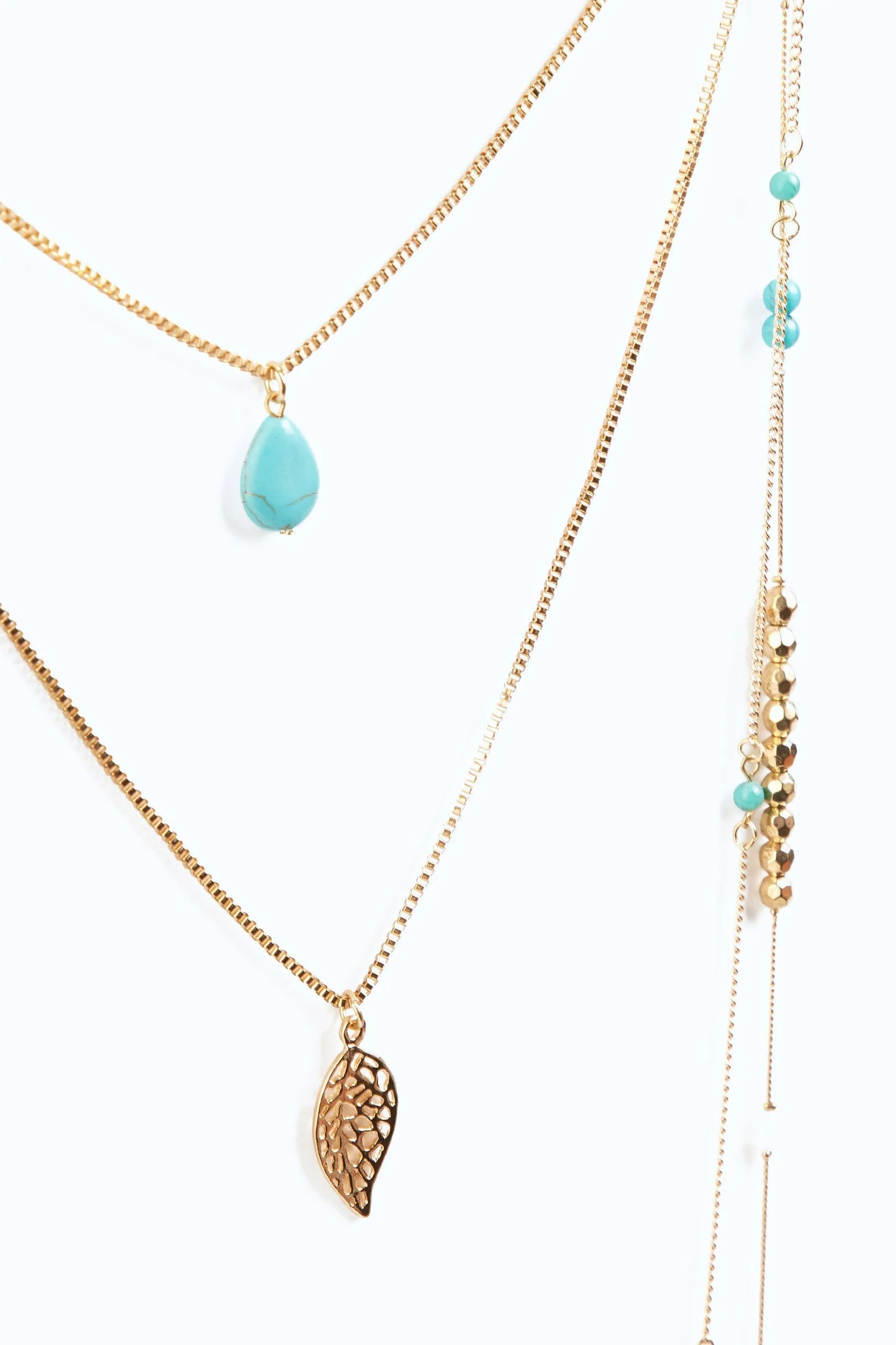 Gold/Turquoise Four Piece Chain Necklace