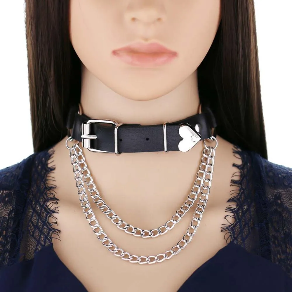 Goth 'Back Door' PU Black Faux Leather Chain Choker